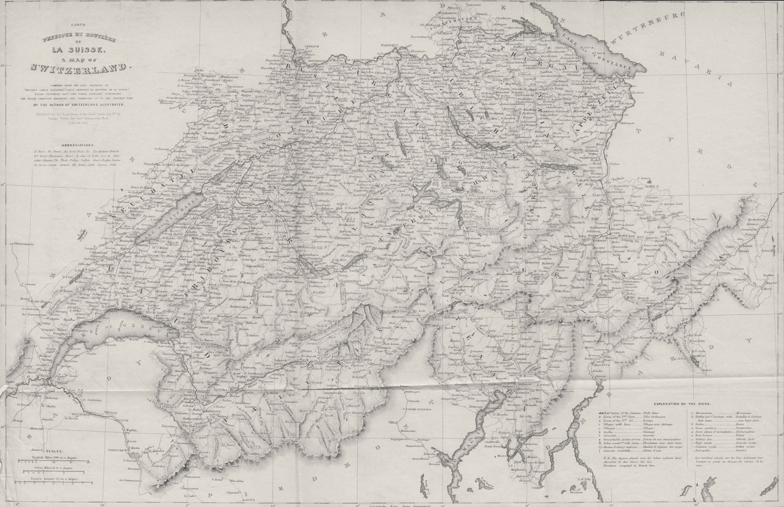 SWITZERLAND. Showing battles & dates castles towns cantons viewpoints 1836 map